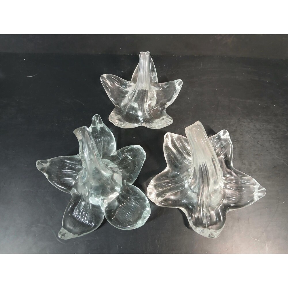 Vintage Clear Glass Flower Figurines Set of 3 Lily Orchid Art Glass Decor